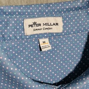 Peter Millar Summer Comfort Polo Mens Medium Polka Dots Performance Golf Shirt